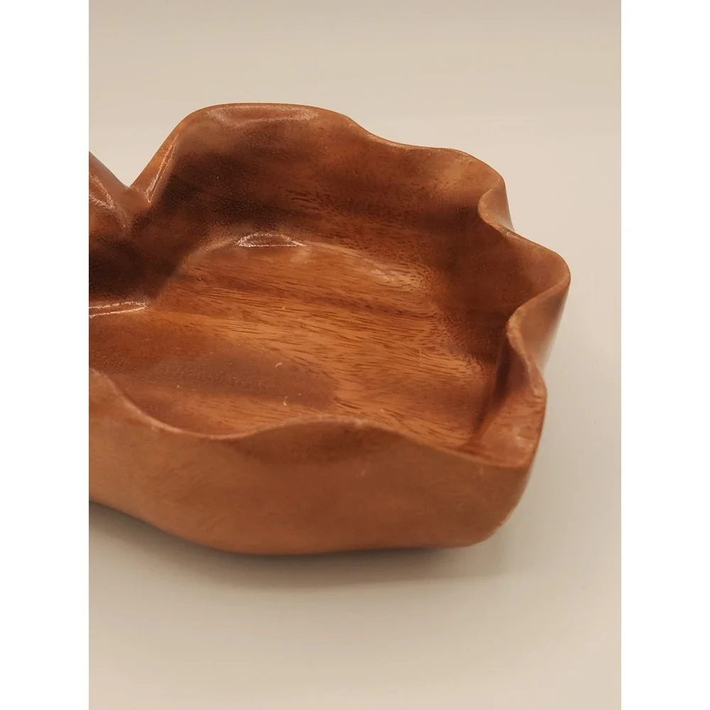 Vintage‎ Harry's Bowl Taro Leaf Monkey Pod Wood Hawaii Brown Wood